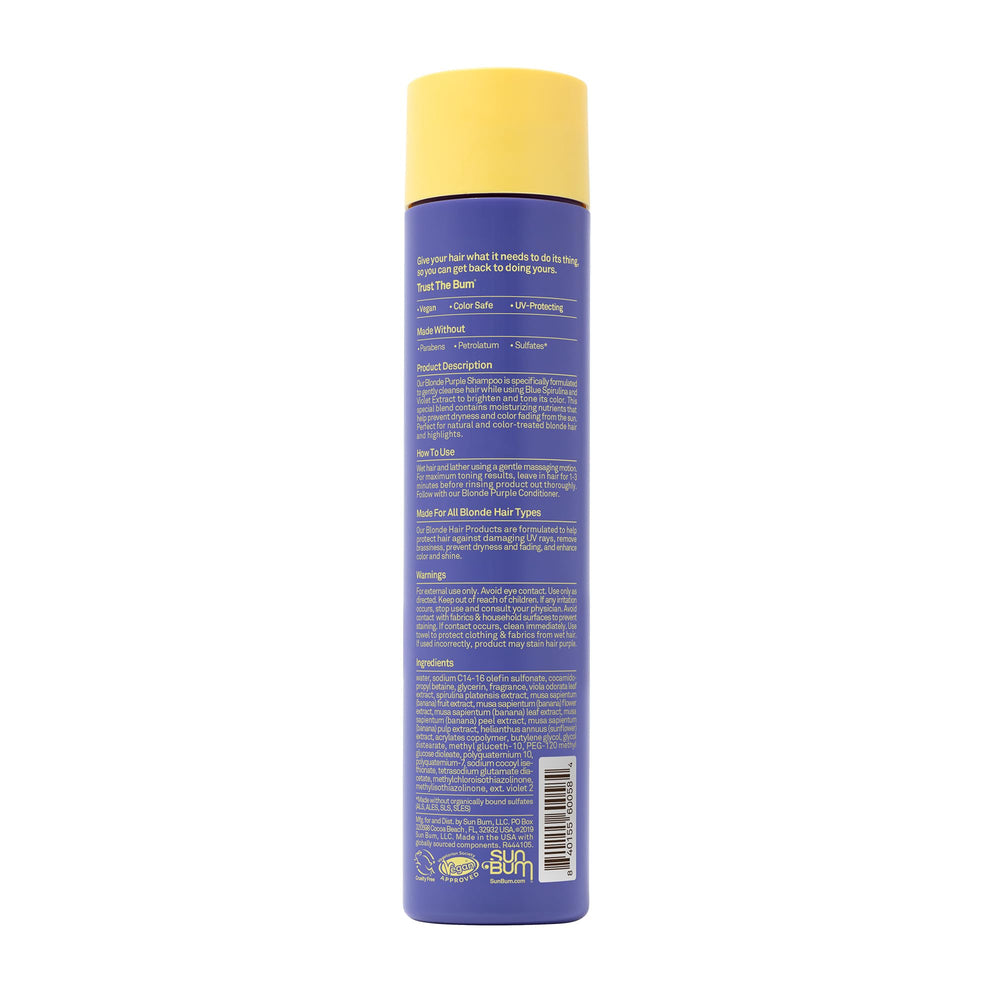 Cabello rubio limpio y protegido del sol con Sun Bum Rubio Morado.
