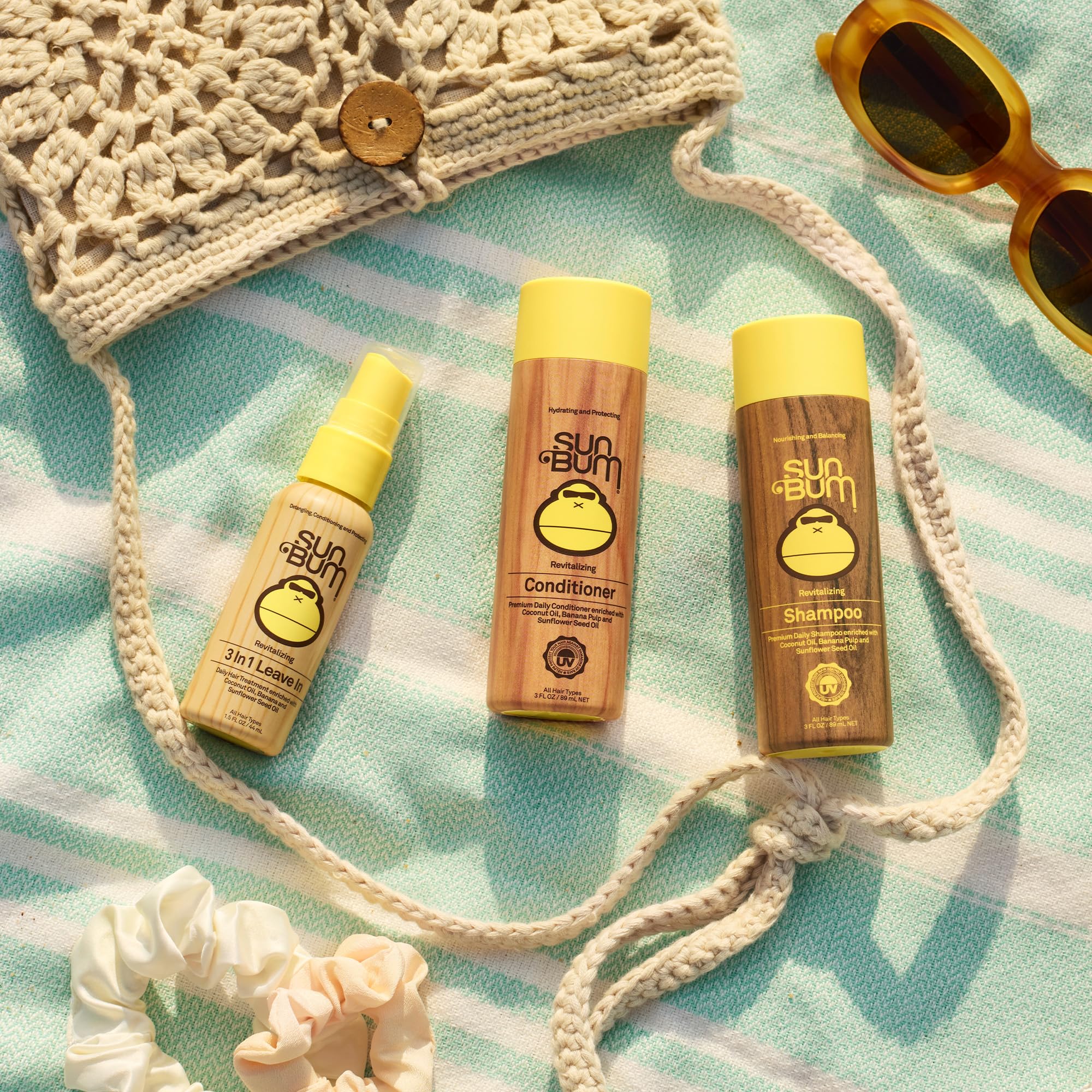 Sun Bum textura suave y brillo natural en el cabello