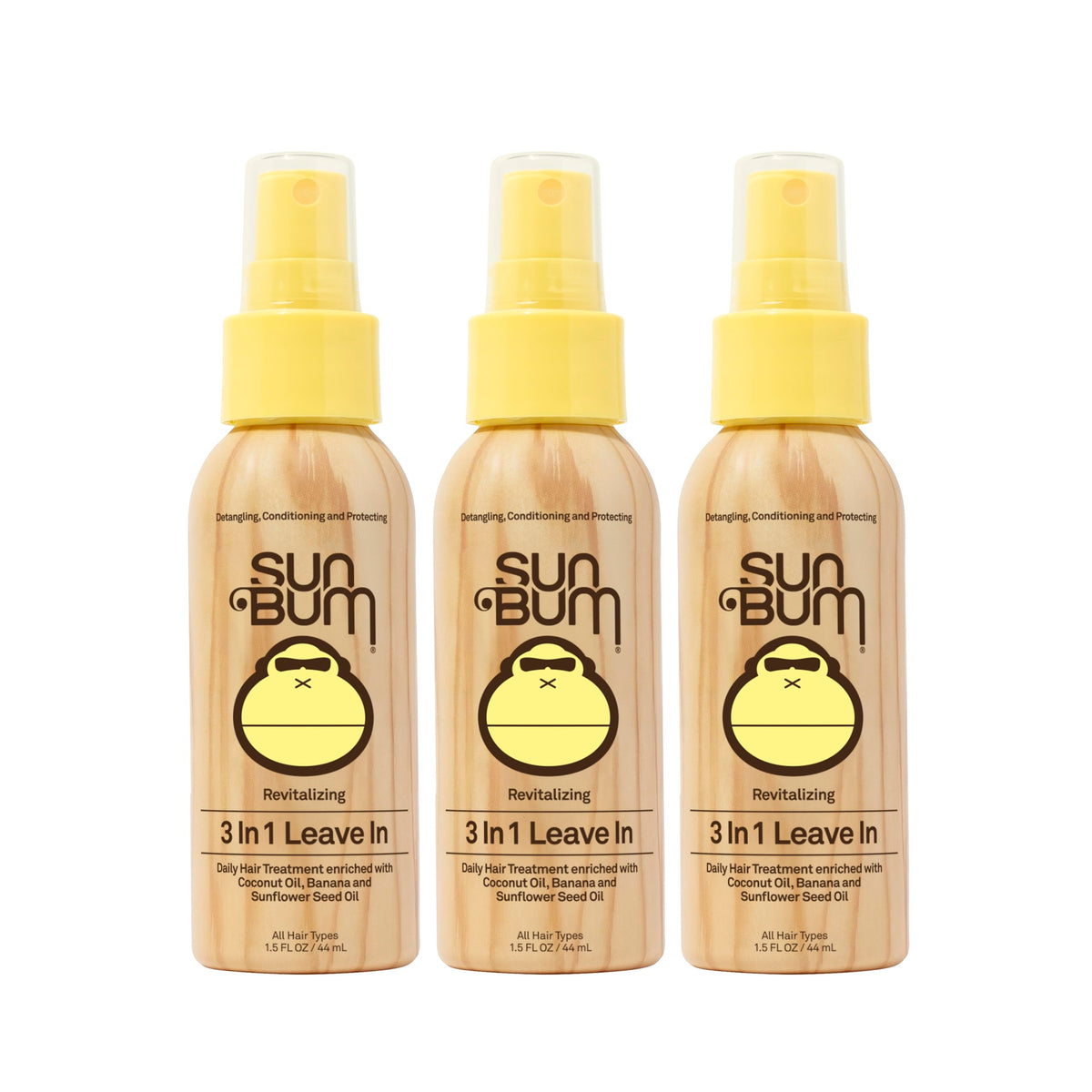Sun Bum tres-en-uno en botella, control del frizz y brillo