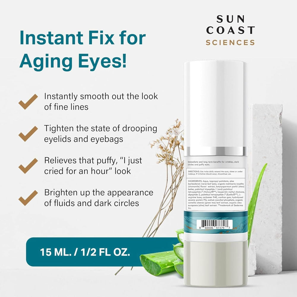 SUN COAST SCIENCES Complete Eye Serum pump dispenses lightweight, quick-absorbing treatment