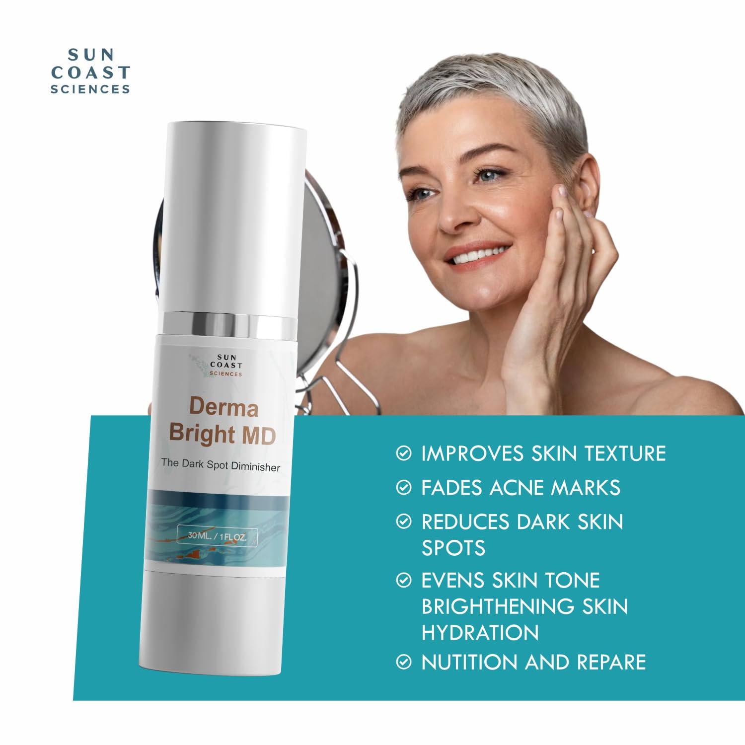 Sun Coast Sciences Derma Bright MD uneven-tone application shot.