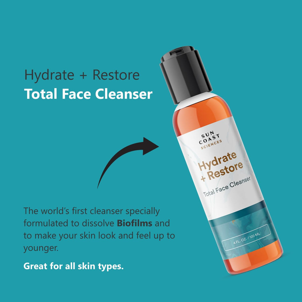 SUN COAST SCIENCES Hydrate Restore cleanser showing cream to foam texture.