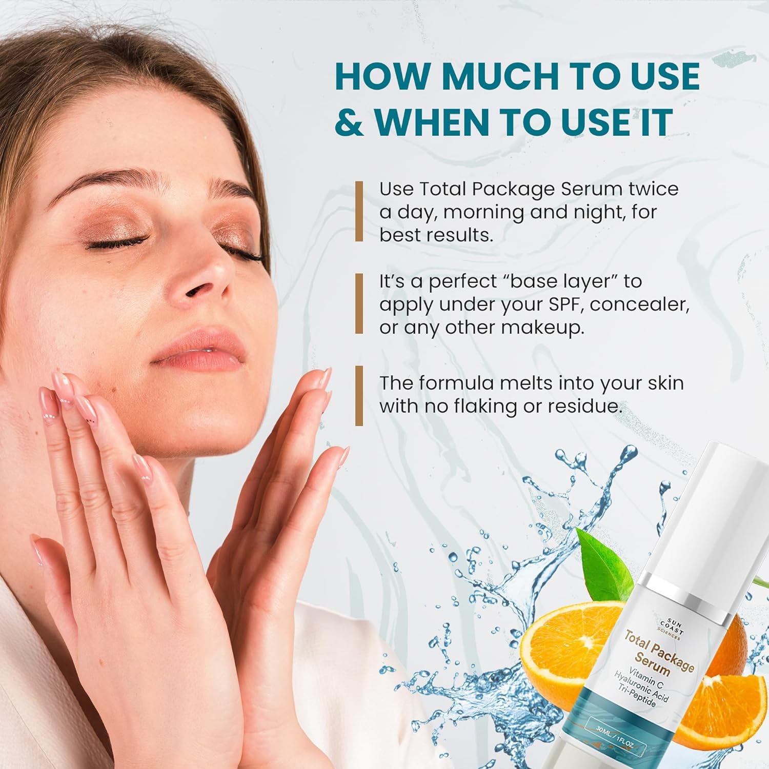 Sun Coast Sciences Total Package Serum application routine shows morning use for glow