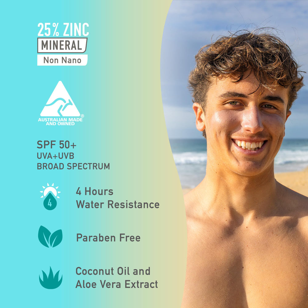 Sun Zapper barra solar resistente al agua ideal para actividades acuáticas y playa.