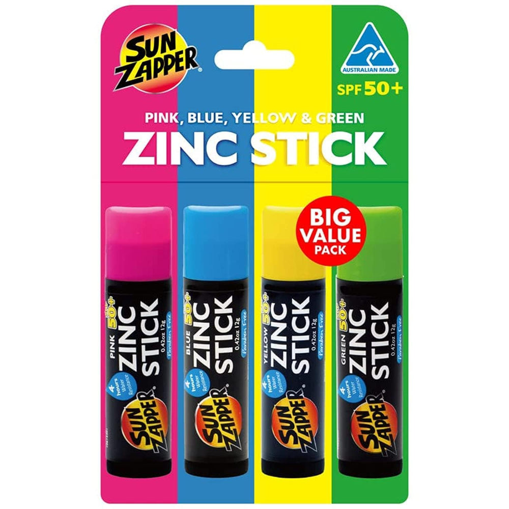 Sun Zapper Rainbow Stick Pink on skin showing colorful SPF protection for kids outdoors.