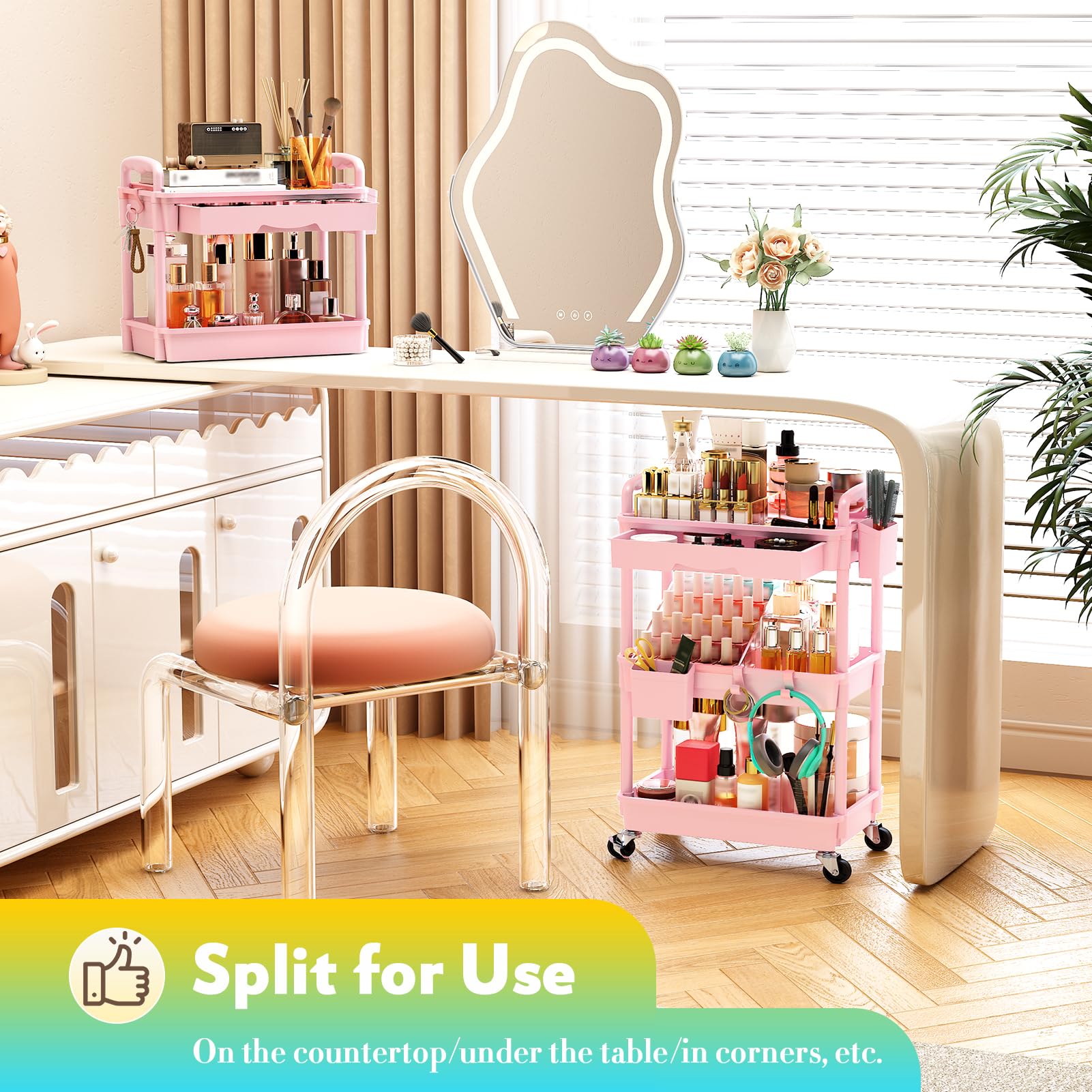 SUNALLY complete cosmetics storage holds brushes, polishes, and skincare neatly.