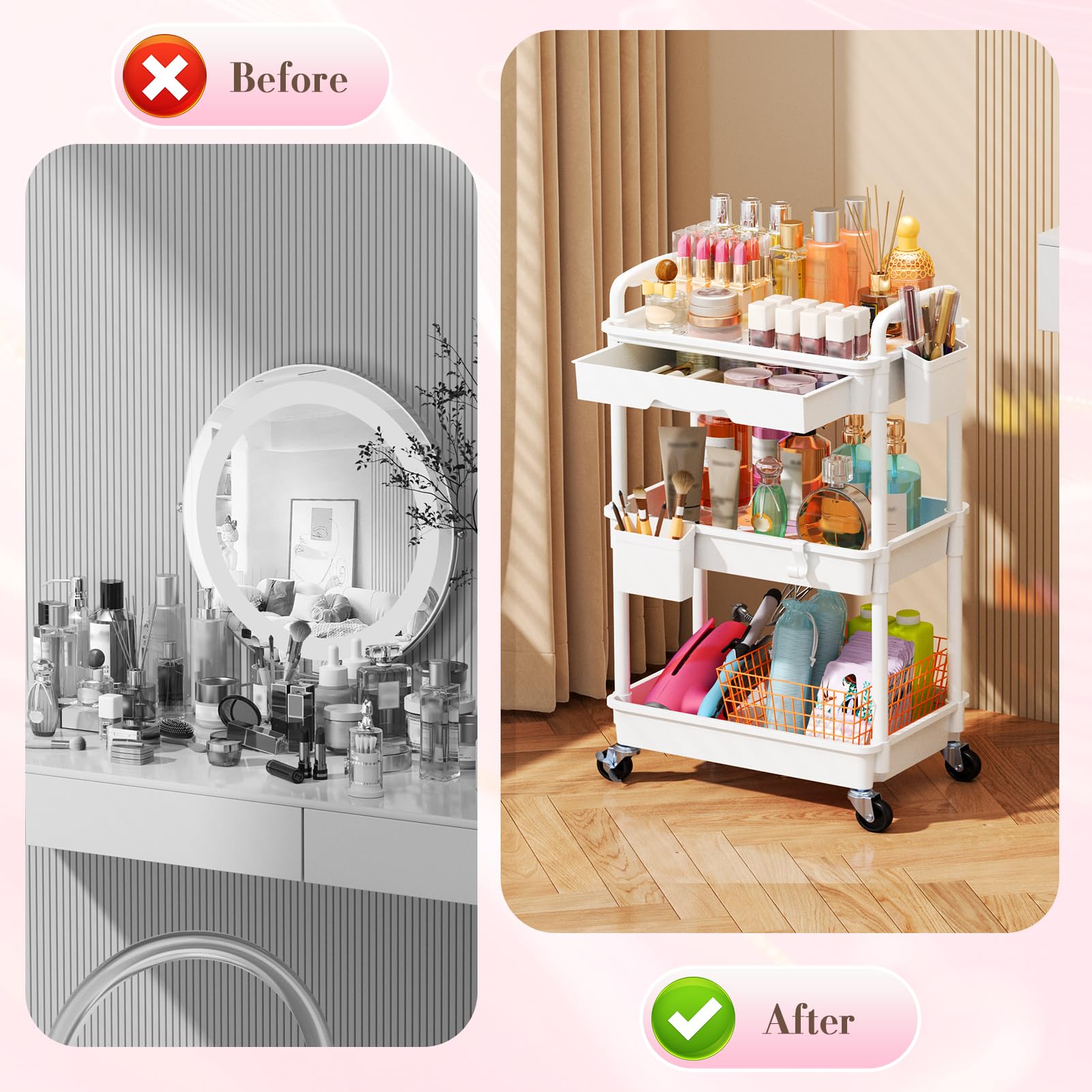 SUNALLY drawer section keeps lipsticks and polishes sorted and easy to find.