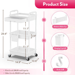 SUNALLY makeup cart with rolling wheels allows easy repositioning around the vanity.