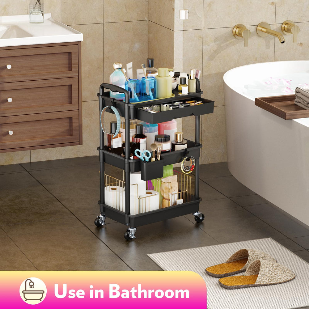 Sunally cart fits under vanity for flexible storage options