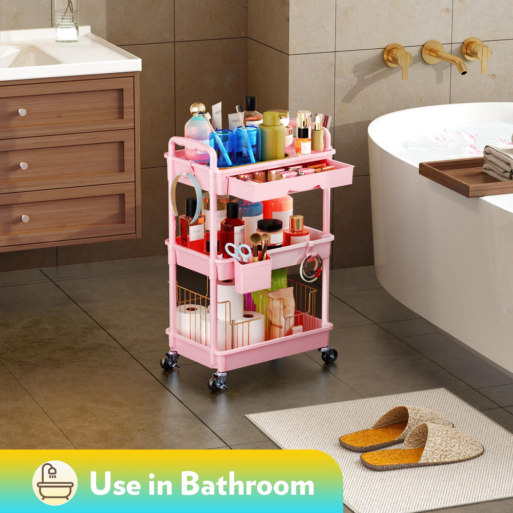 SUNALLY stylish pink vanity cart adds chic storage to any room.