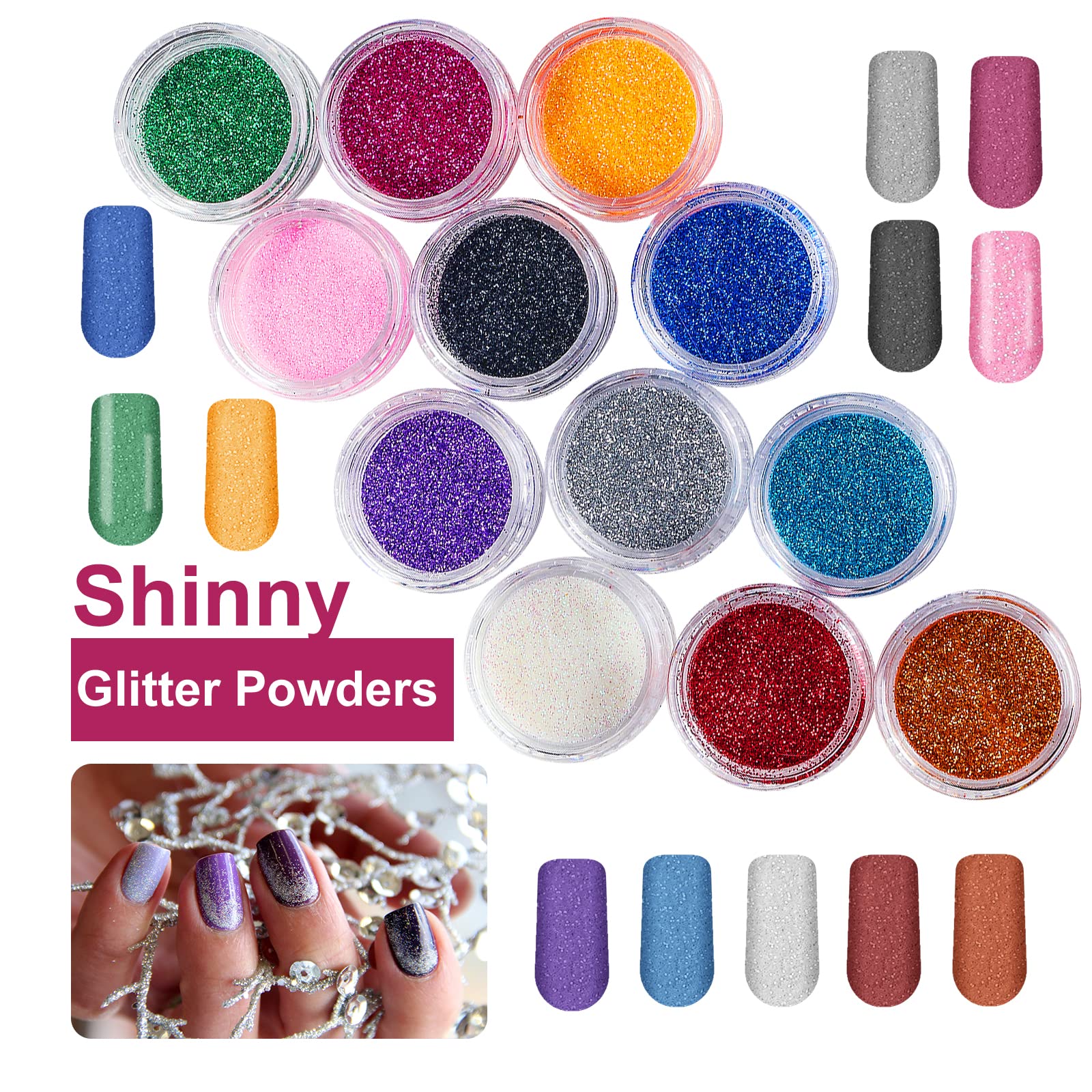 SUNBELEE polvo acrílico cristal para diferentes tonos y efectos.