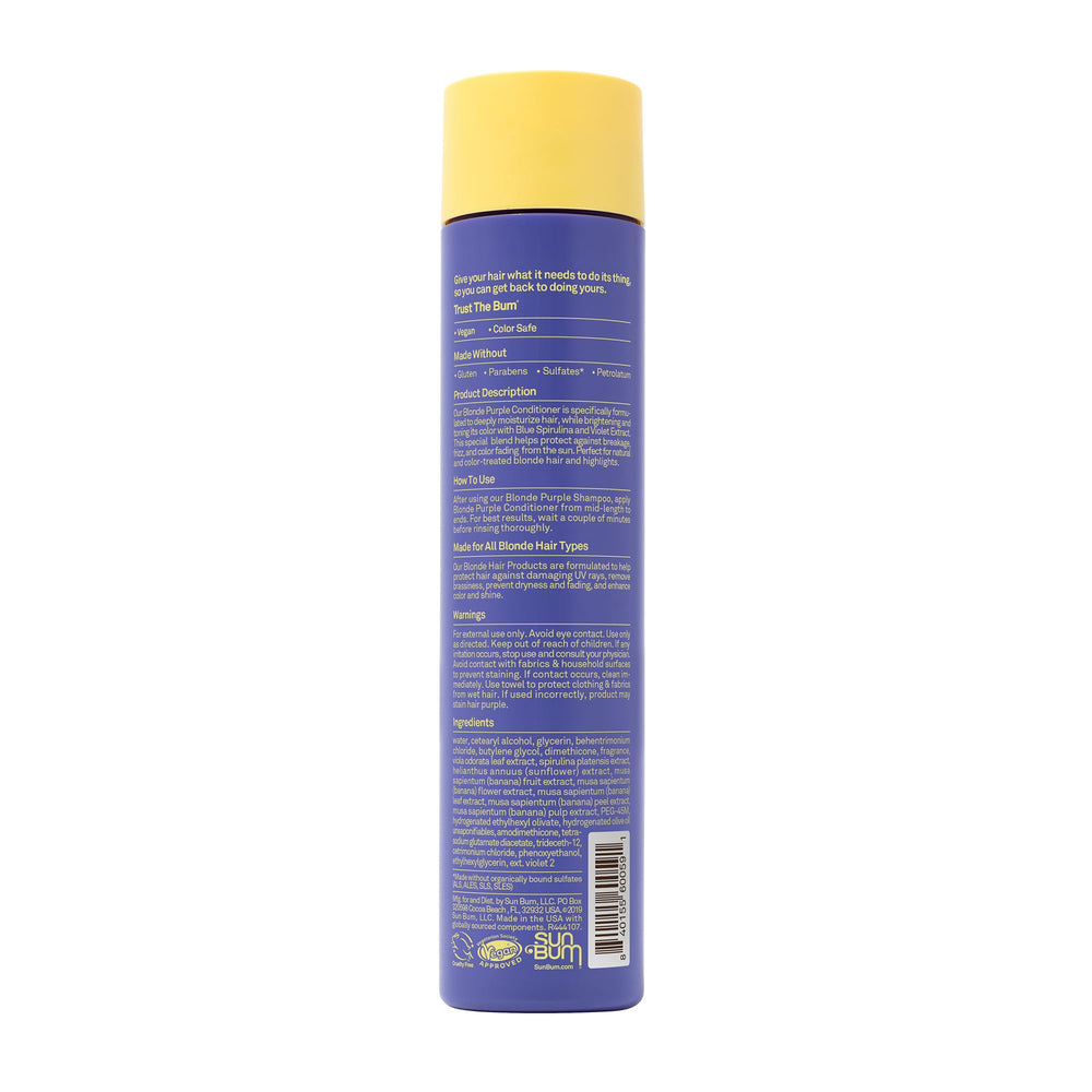 Sun Bum Acondicionador Rubio Purple – etiqueta y frente del envase inspirados en playa
