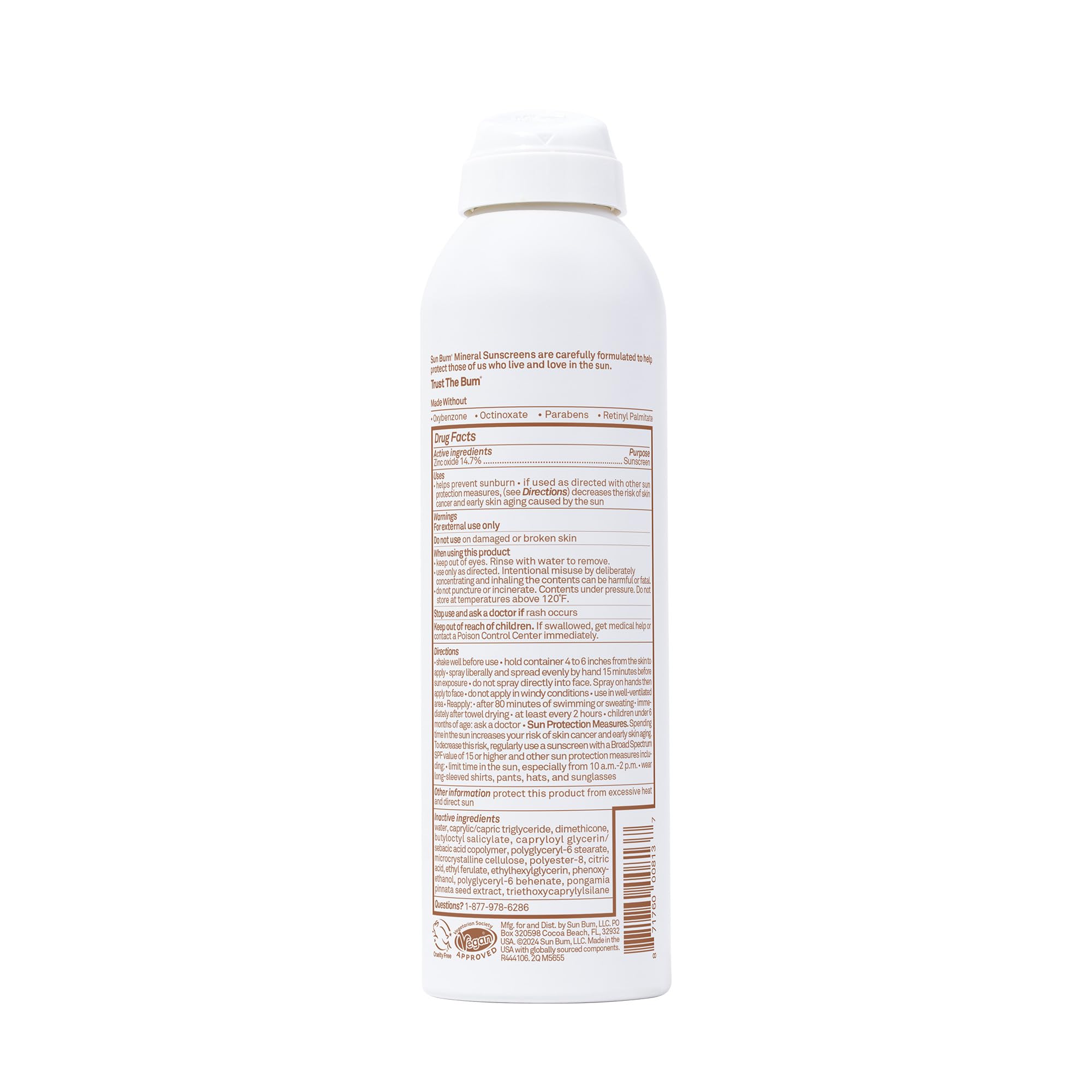 Sun Bum Mineral SPF 50 body spray recyclable packaging for eco friendly use.