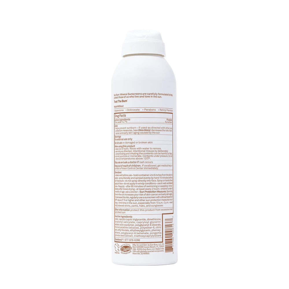 Sun Bum Mineral SPF 50 body spray recyclable packaging for eco friendly use.