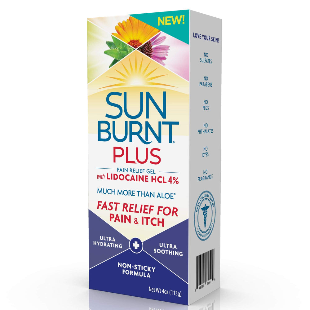 Sunburnt Plus envase ergonómico, fácil de usar en la piel afectada.