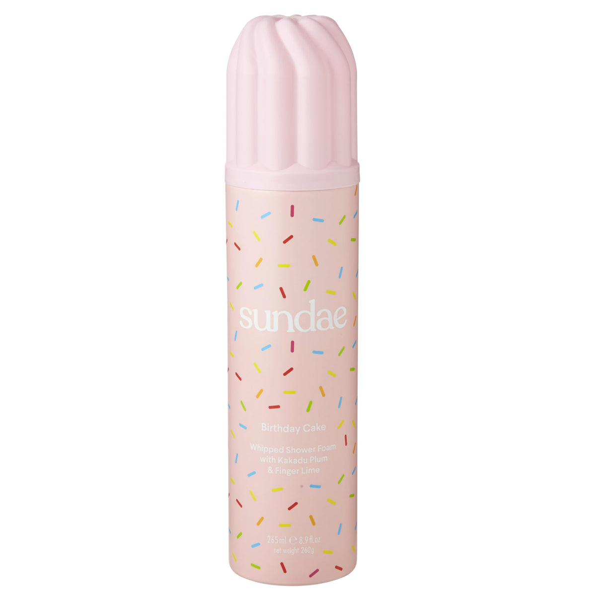 Sundae espuma de ducha batida: enfoque en la botella, aroma pastel y piel suave.