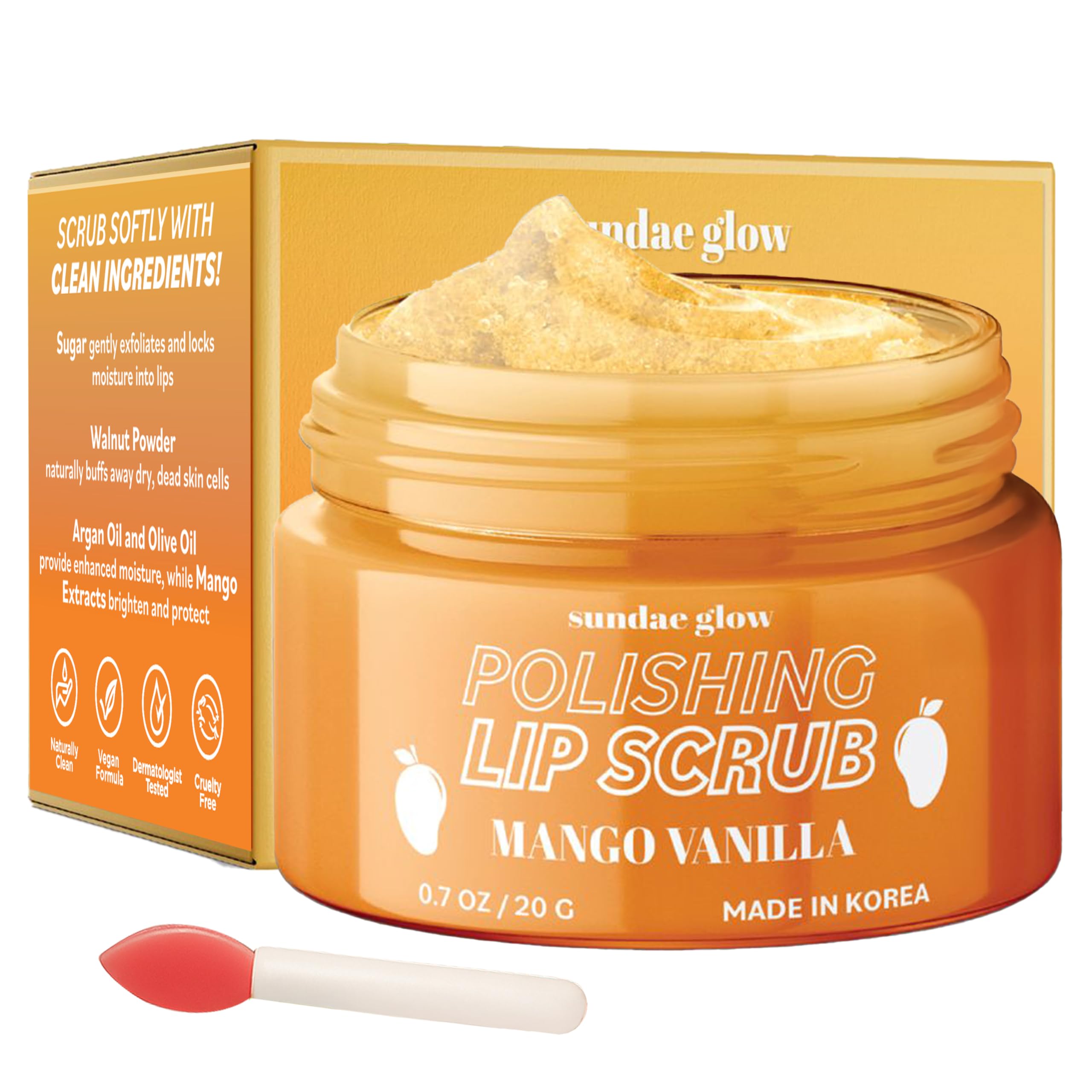 Sundae Glow Lip Scrub Mango Vanilla jar showing creamy texture for hydration.