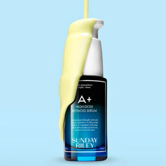 Pump dispenser shown for controlled, easy nightly application of Sunday Riley A+
