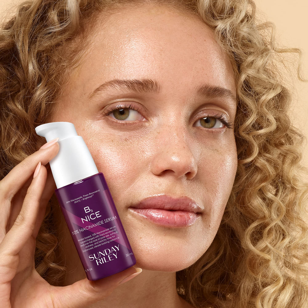 Label highlights trans-resveratrol and niacinamide in Sunday Riley B3 Nice