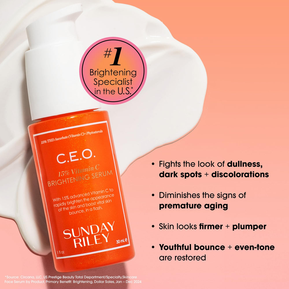 Sunday Riley C.E.O. serum dropper dispensing for even-toned skin