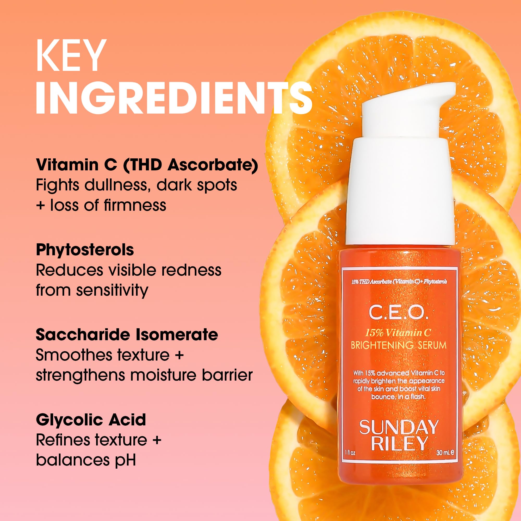 Sunday Riley C.E.O. serum label details mention 15% THD ascorbate