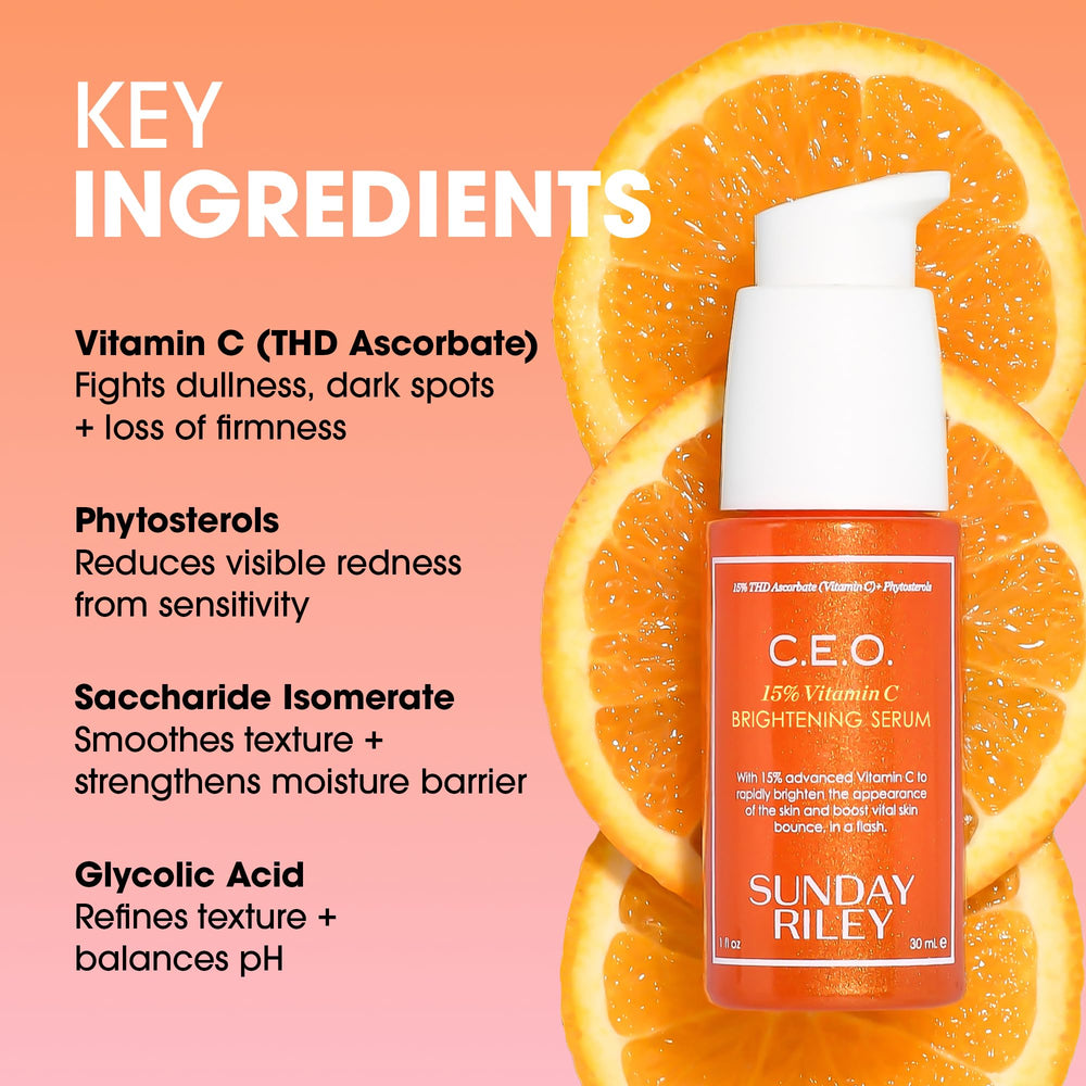 Sunday Riley C.E.O. serum label details mention 15% THD ascorbate