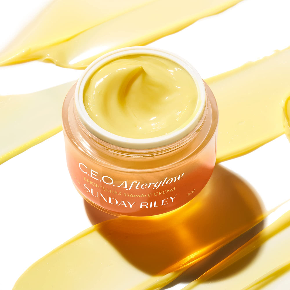 Sunday Riley C.E.O. Afterglow jar closeup highlights gel-cream texture for hydration