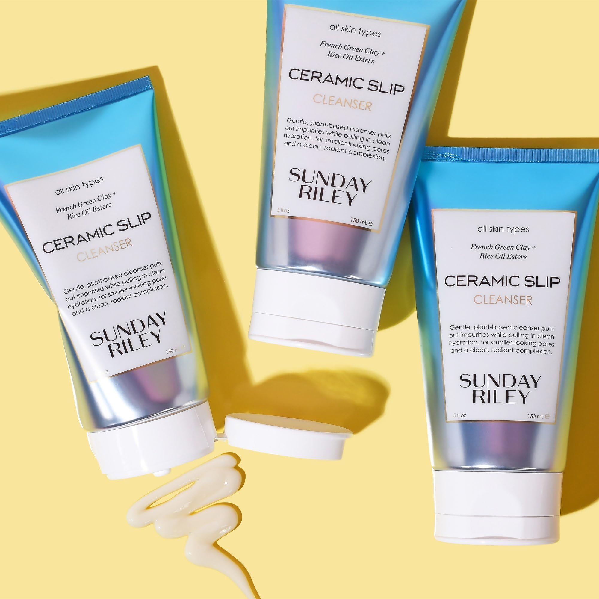 Packaging of Sunday Riley Ceramic Slip Cleanser with clear branding details
