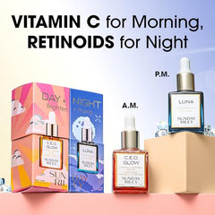 Sunday Riley Day Night Brighten Plump Set dropper highlights active oils