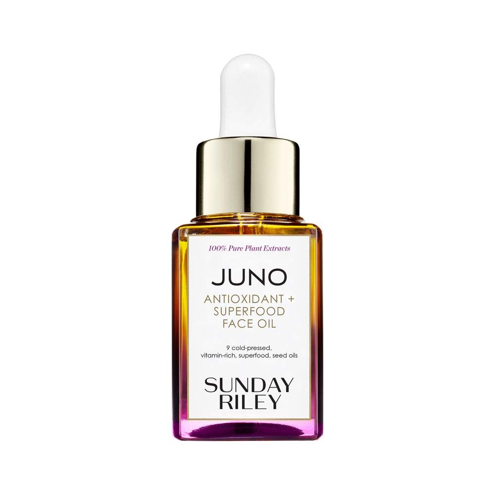 Sunday Riley Juno bottle glows, a radiant hydrating facial oil for dehydrated skin