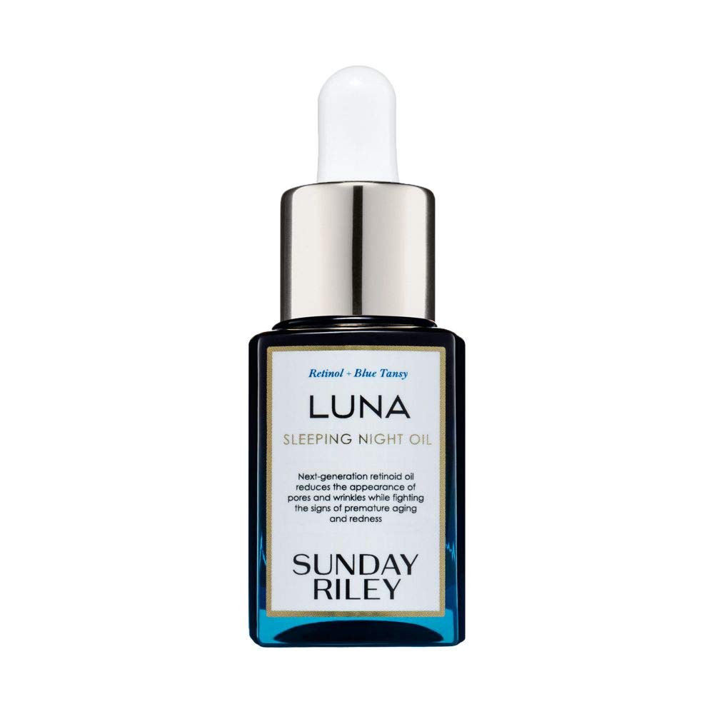Sunday Riley Luna retinol night oil bottle with gentle night-time rejuvenation potential.