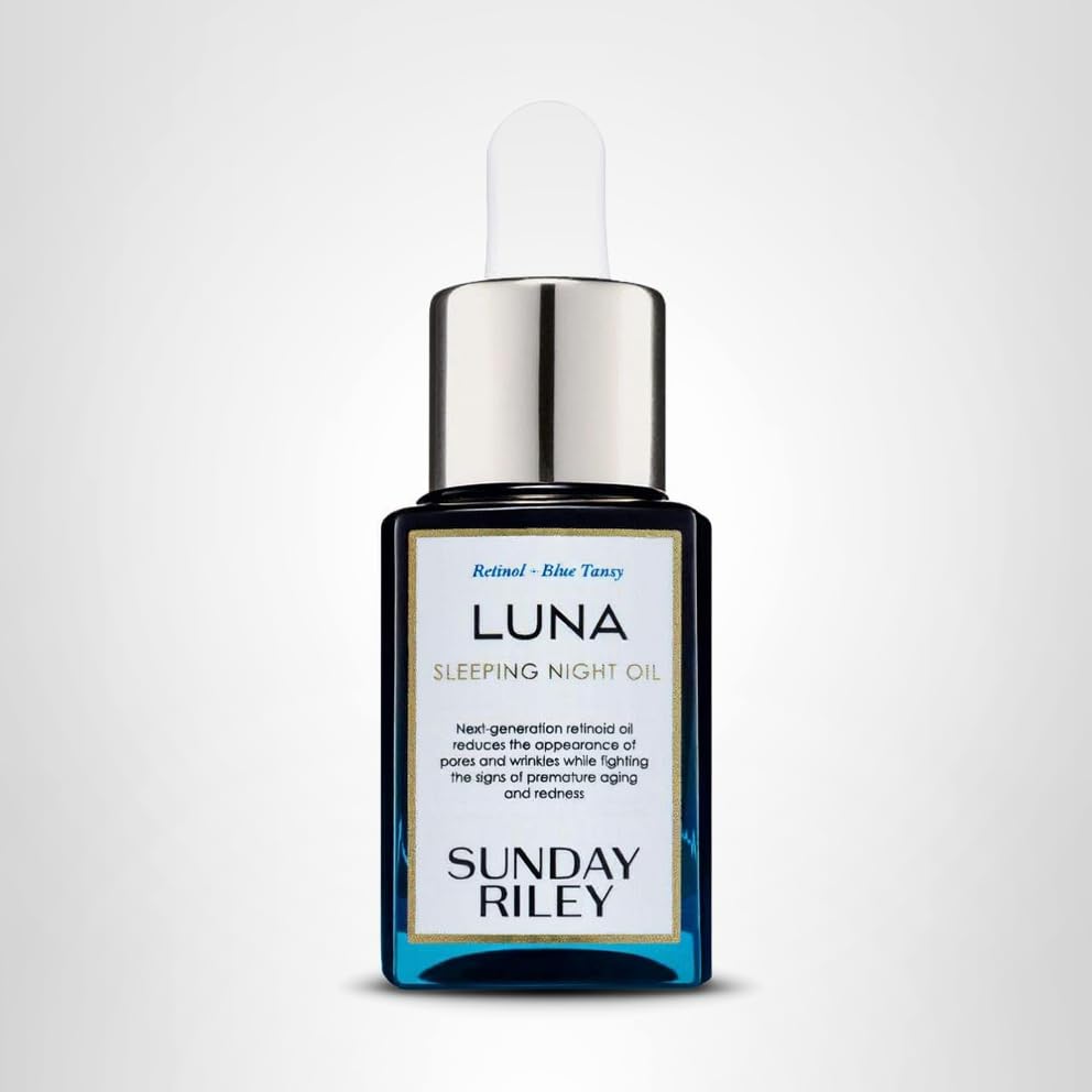 Sunday Riley Luna bottle in nightstand setup suggesting easy nightly routine.