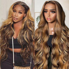 Sunelk Honey Blonde Ombre Lace Front Wig at full length for dramatic daily wear