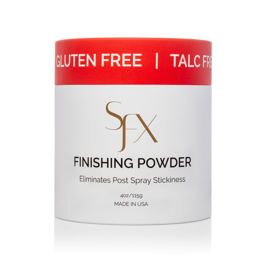 SunFX Post Spray Tan Finishing Powder tropical-burst brush for easy dusting.