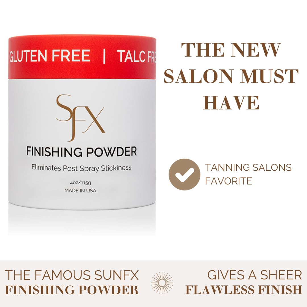 SunFX Post Spray Tan Finishing Powder tropical-burst fragrance adds spa-like aroma.