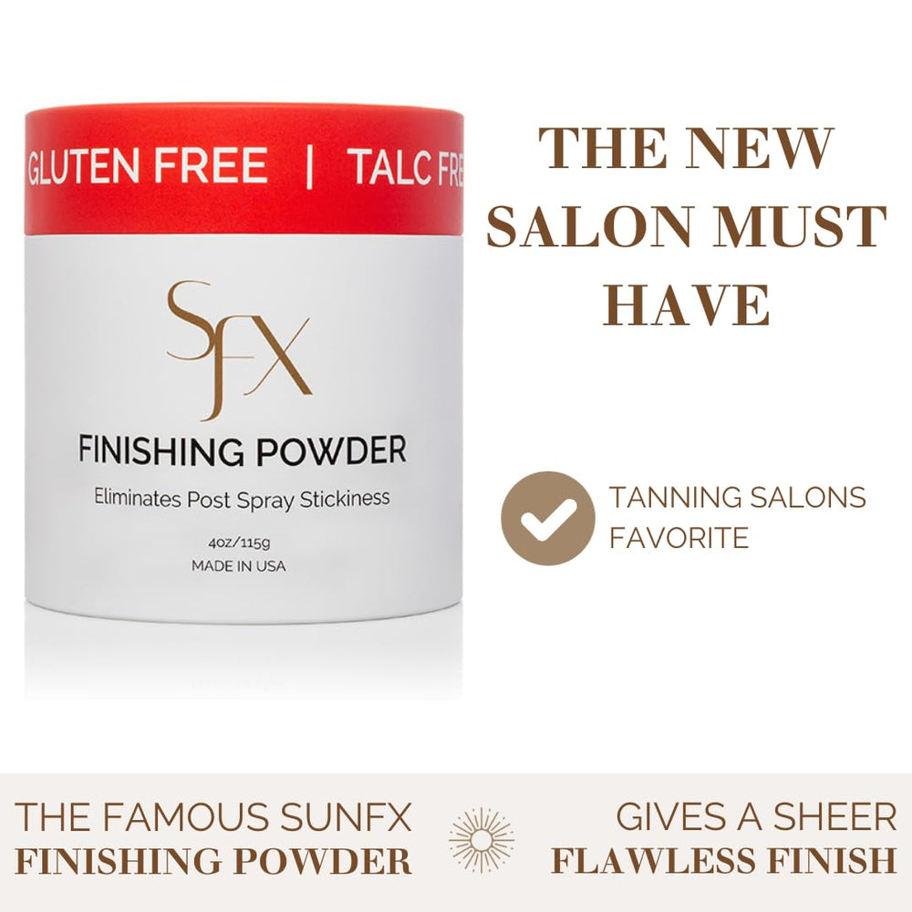 SunFX Post Spray Tan Finishing Powder tropical-burst fragrance adds spa-like aroma.