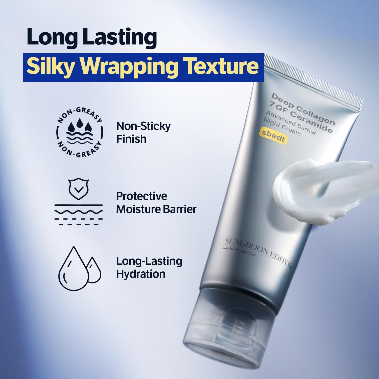 SUNGBOON EDITOR Deep Collagen 7GF night cream emphasizes a breathable barrier layer.