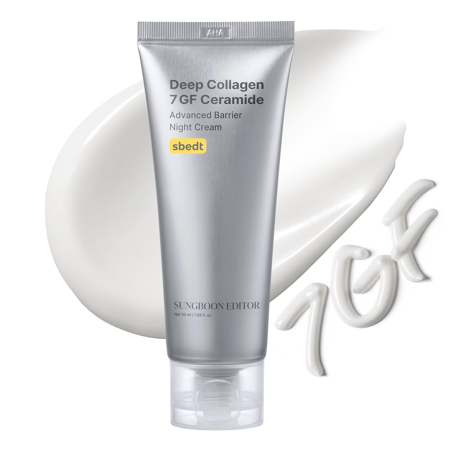 SUNGBOON EDITOR Deep Collagen 7GF night cream bottle promotes overnight hydration.