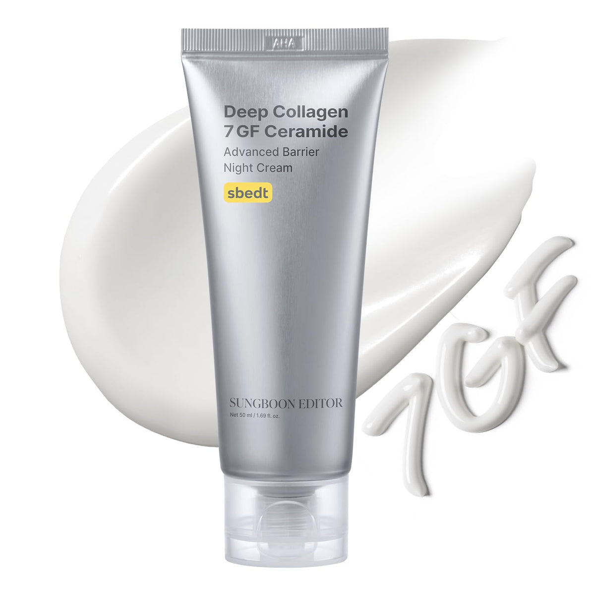 SUNGBOON EDITOR Deep Collagen 7GF night cream bottle promotes overnight hydration.