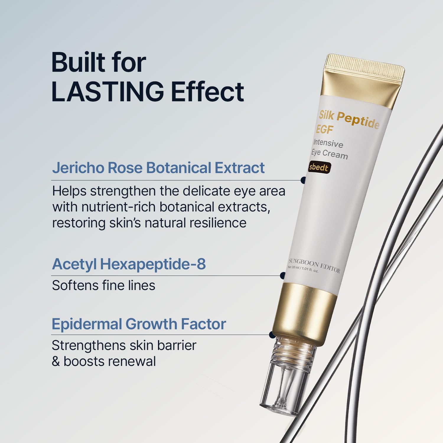 SUNGBOON EDITOR Silk peptides texture close-up showing silky, smooth finish.