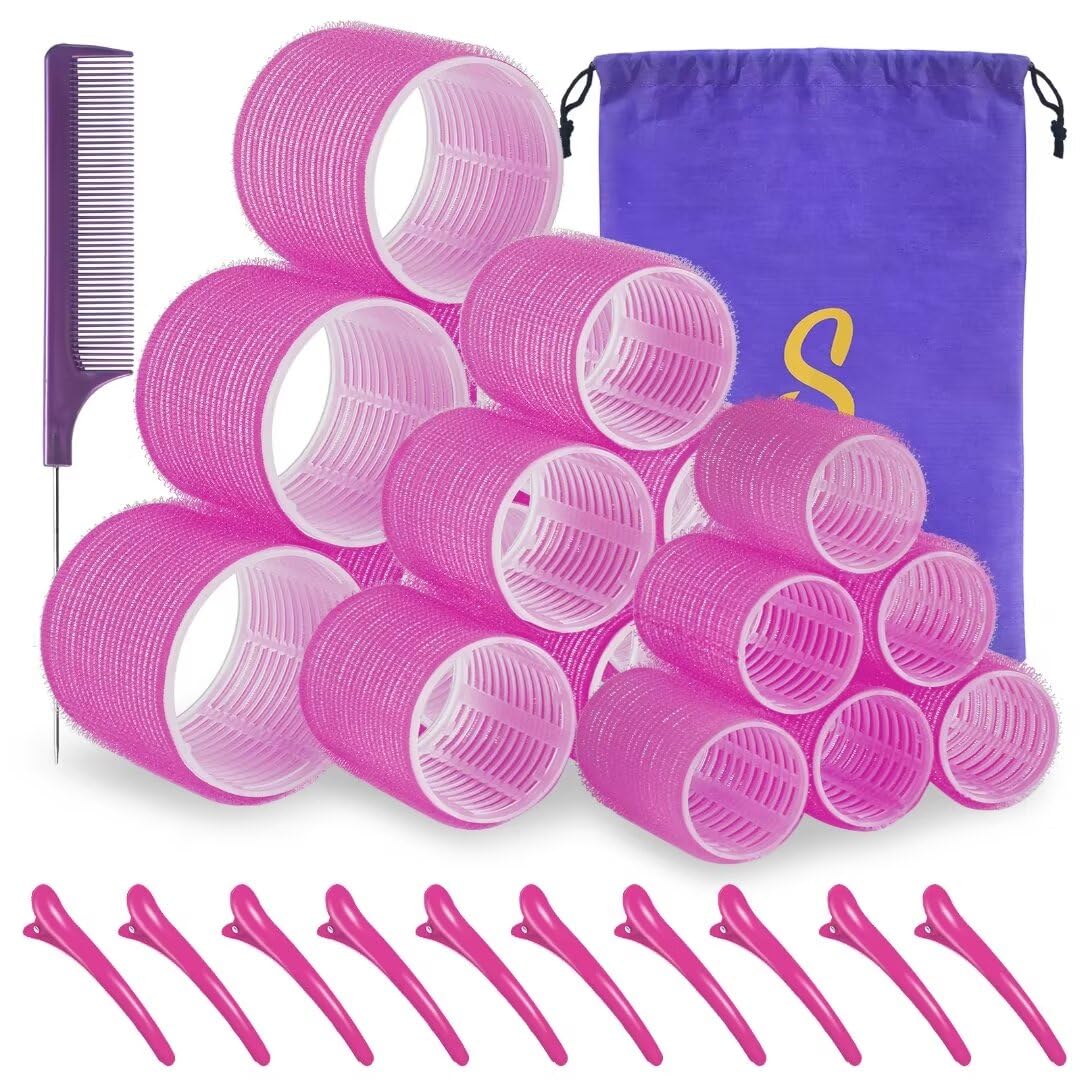 Sungenol rose red self grip hair rollers close-up for quick volume.