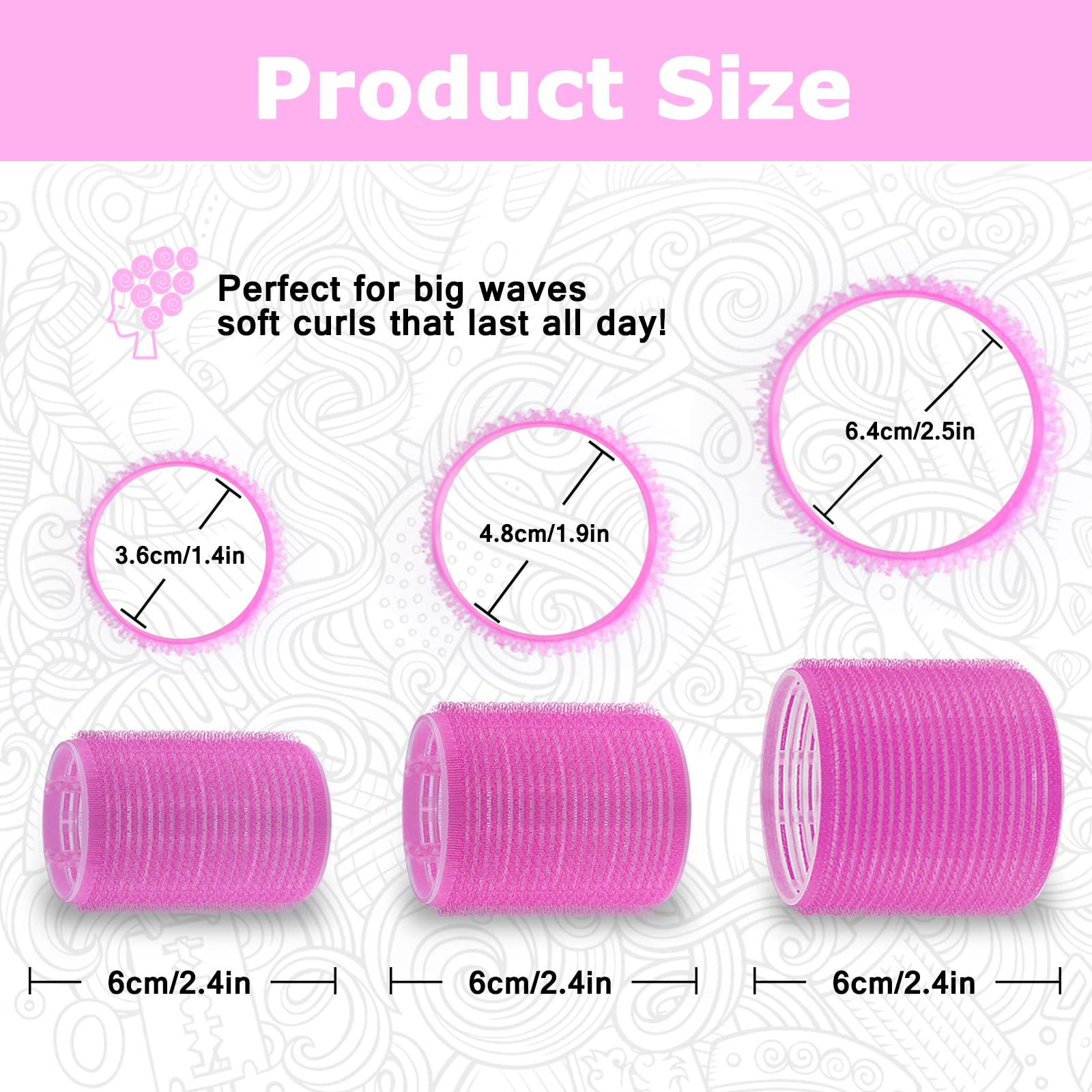 Sungenol three size hair rollers in rose red show versatile styling.