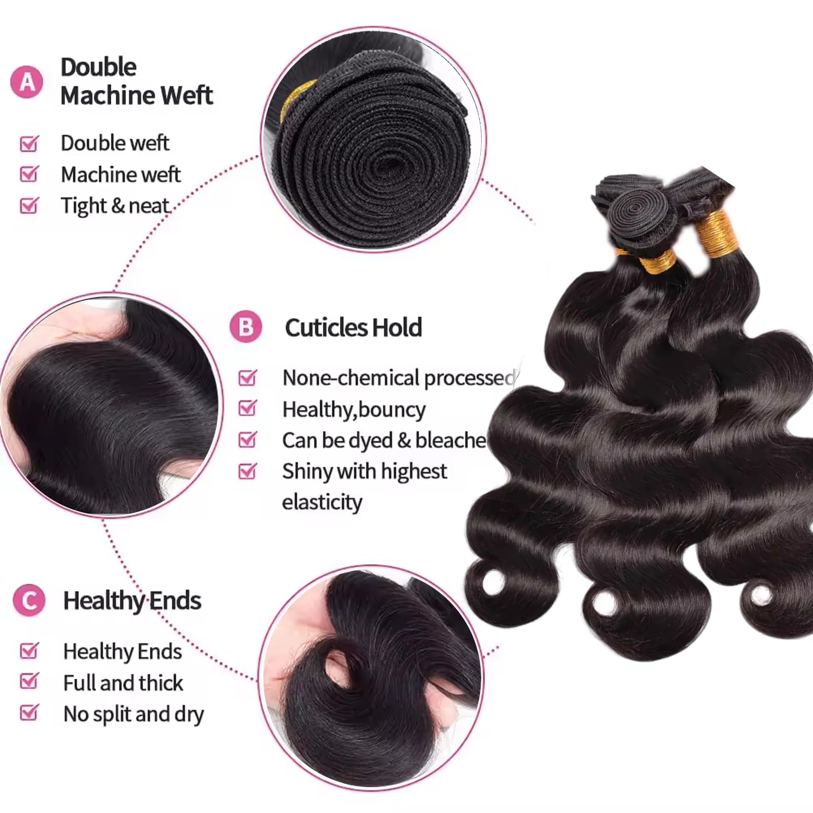 Sungirl 20-inch body wave bundles offer silky texture and versatile styling.