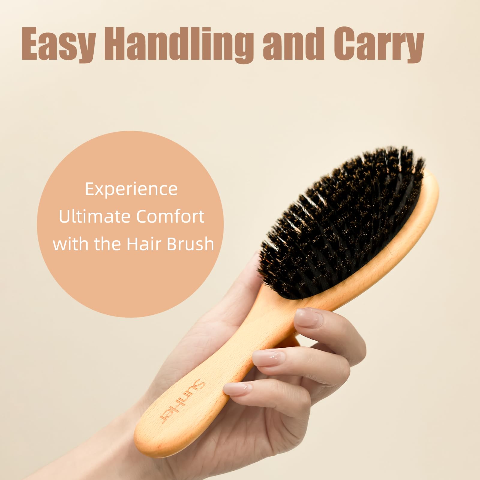 SunHer compact brush fits small bags for travel styling.