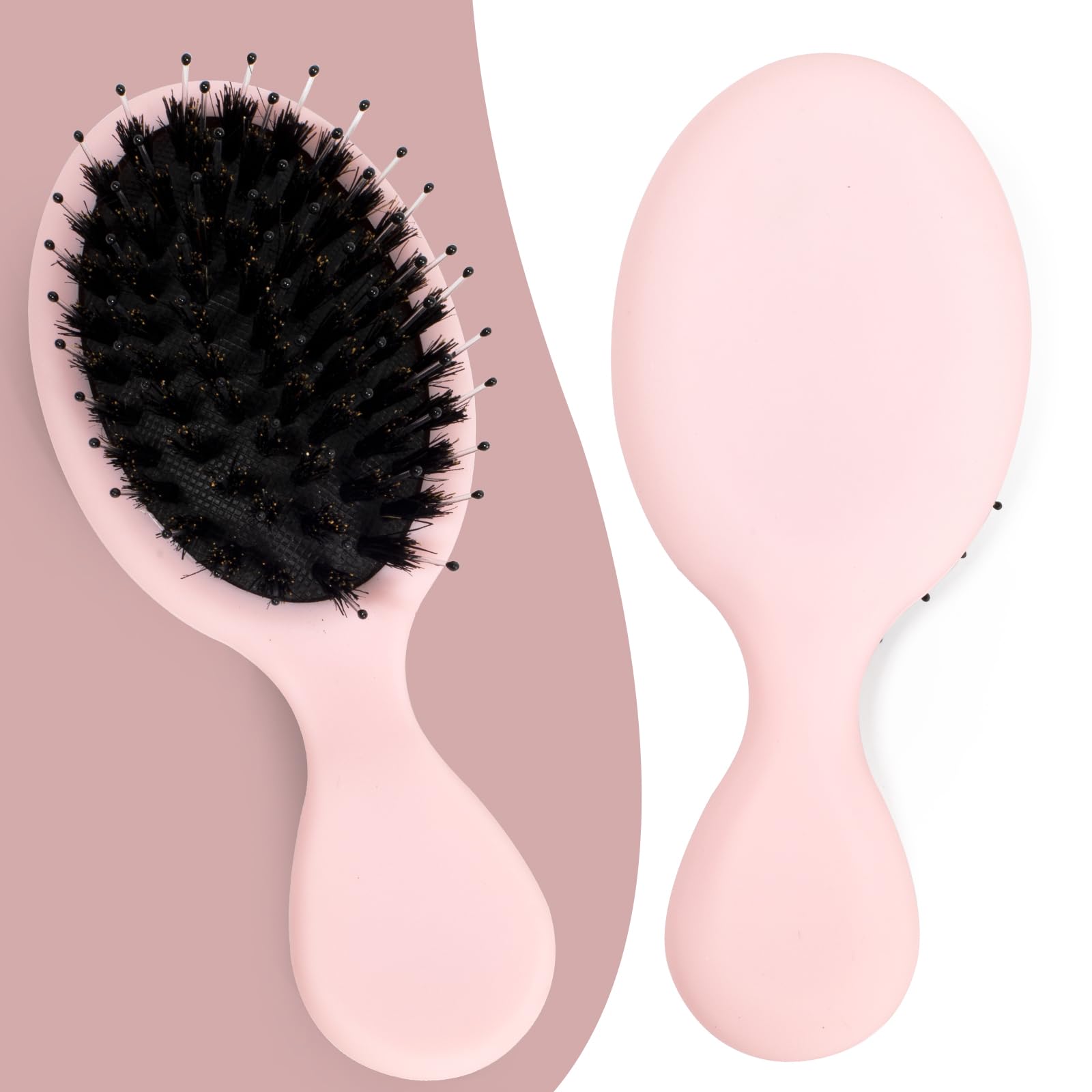 SunHer Mini Boar Bristle Brush close-up—gentle detangling for all hair types.