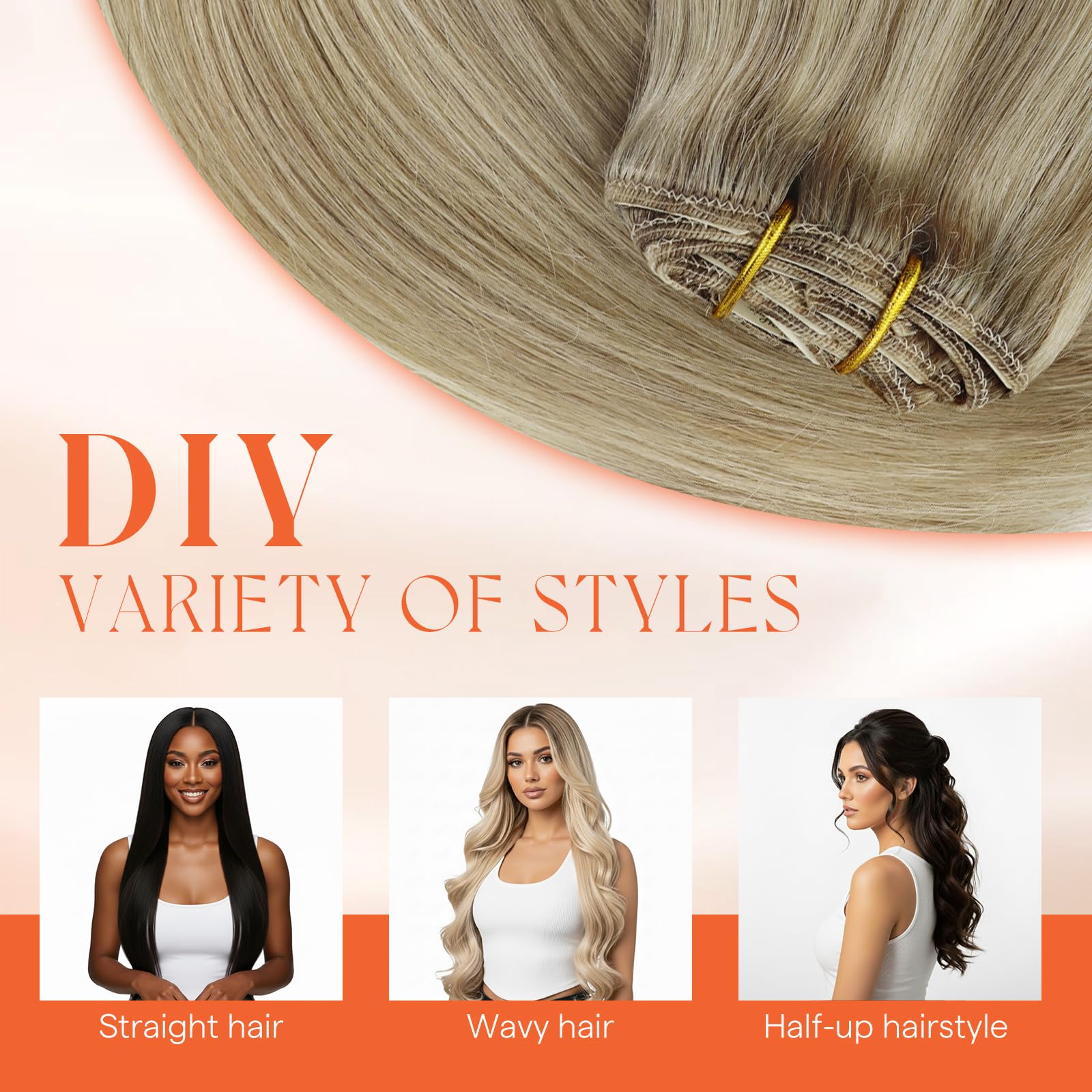 Sunny Hair shade range swatches showing natural tones and ombre options.