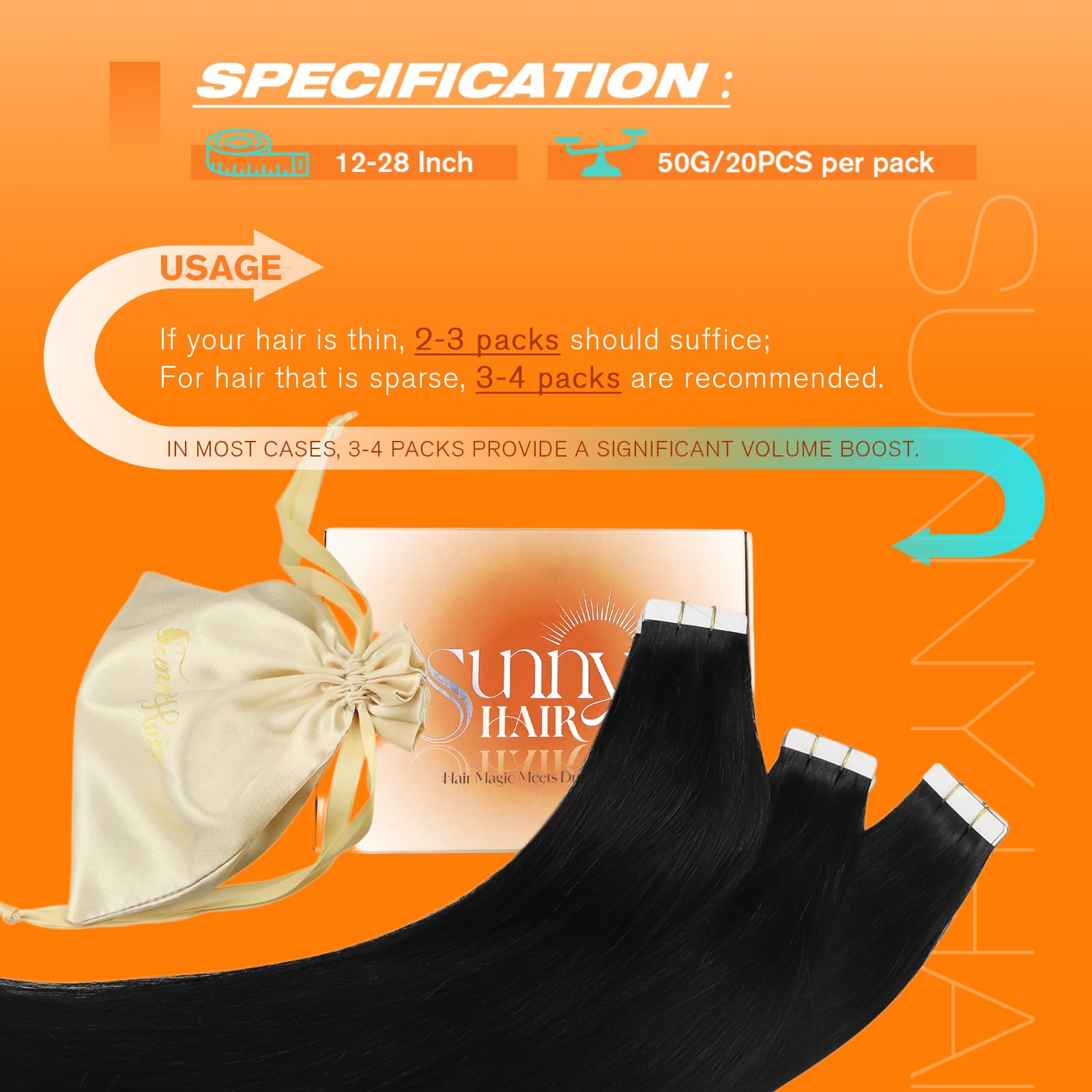 Sunny Hair extensions on model jet-black 22inch for a long seamless look