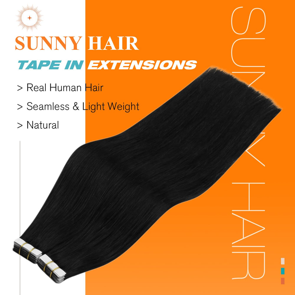 Sunny Hair real human hair tape-in extensions pack highlights premium texture