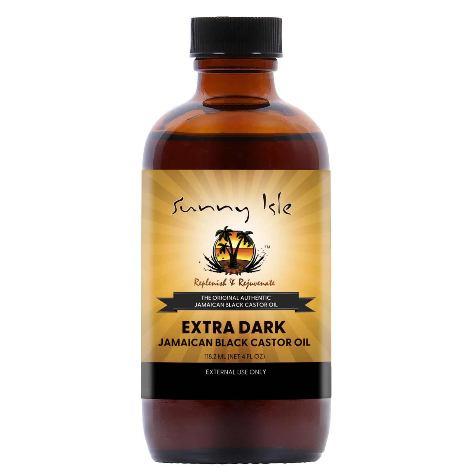 Sunny Isle Aceite de Ricino Negro Jamaicano Extra Oscuro en botella para uso diario
