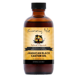 Sunny Isle Aceite de ricino negro jamaicano en frasco de 4 oz para hidratación profunda.